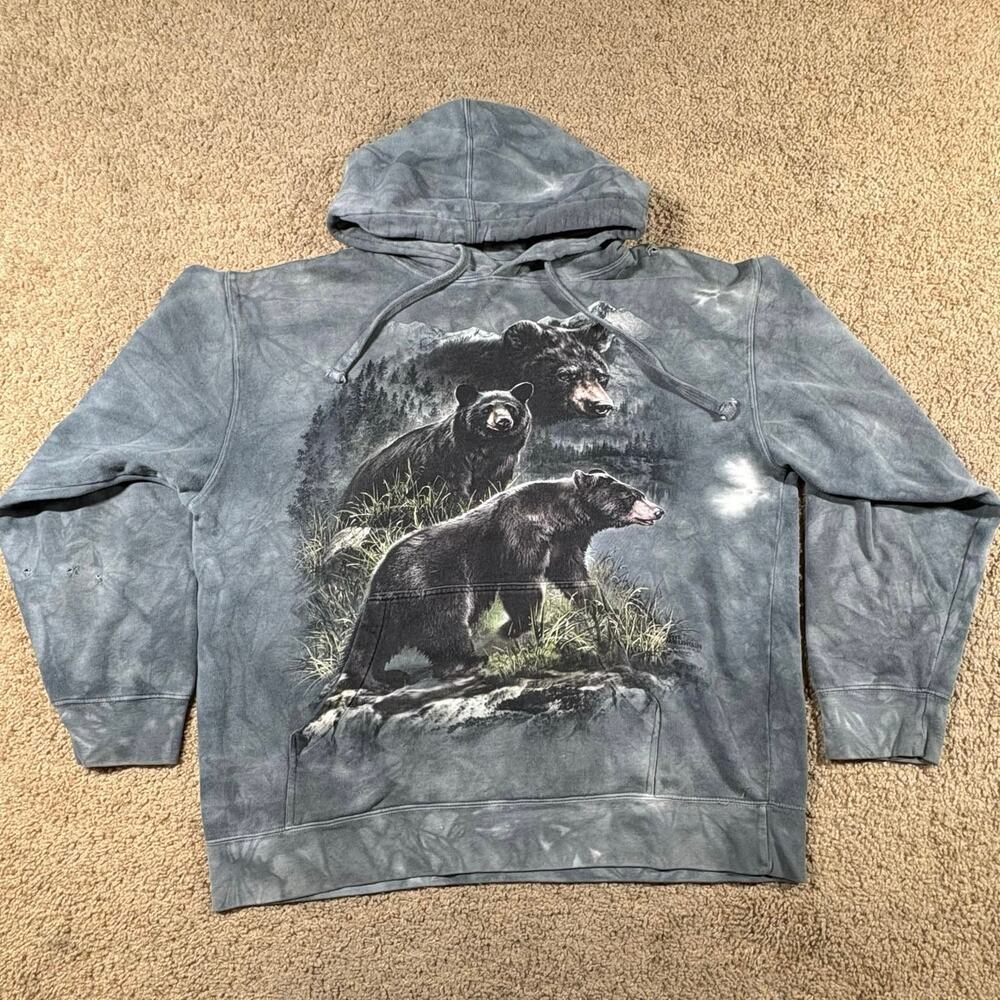 The Mountain Black‎ Bear Hoodie Mens Size Medium Gray Tie-Dye Wildlife Graphic